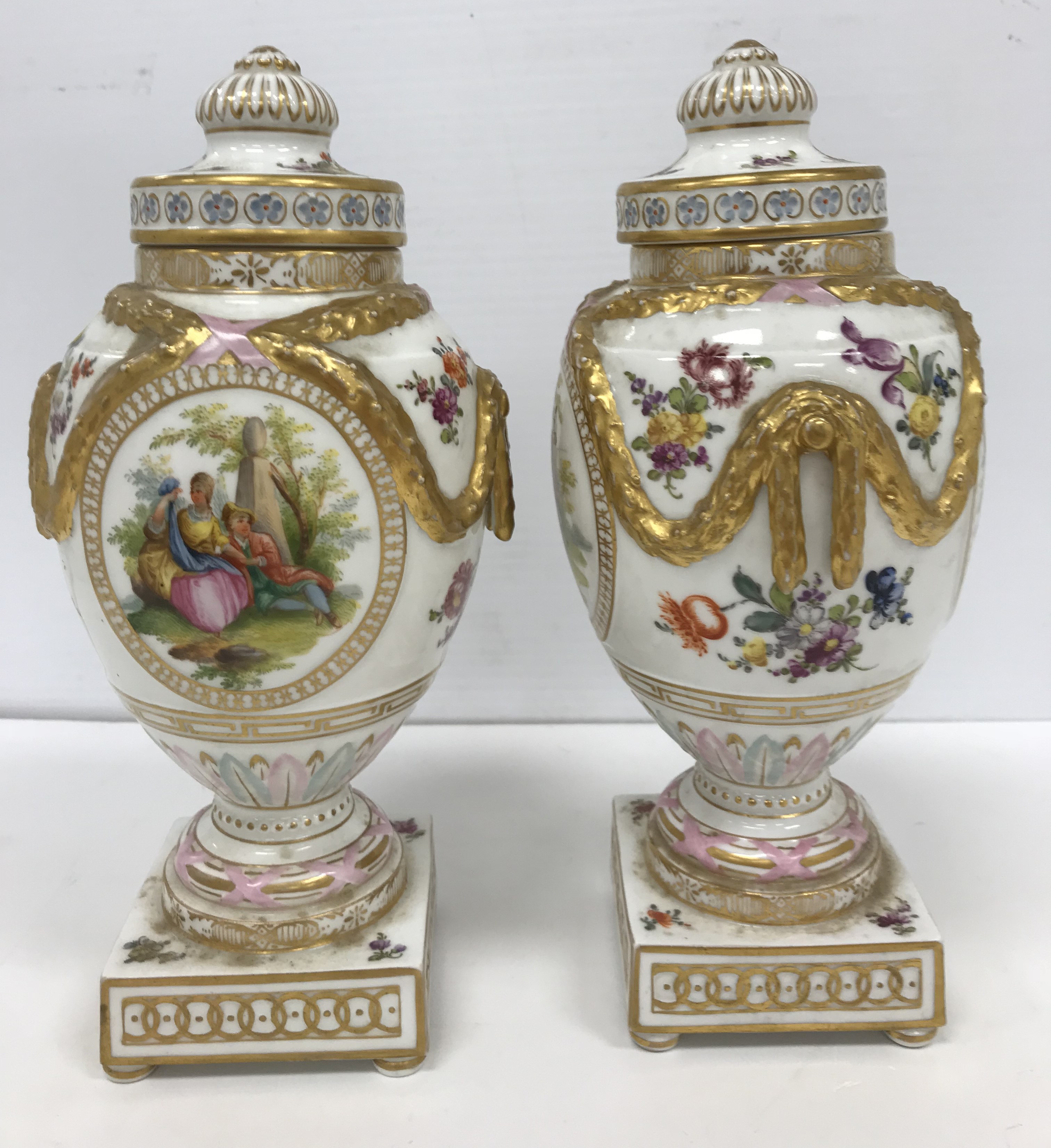 A pair of 19th Century Berlin porcelain urns and covers, - Image 4 of 7