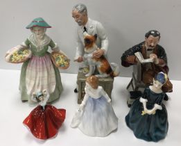 A collection of six Royal Doulton figurines including "The Professor" (HN2281),