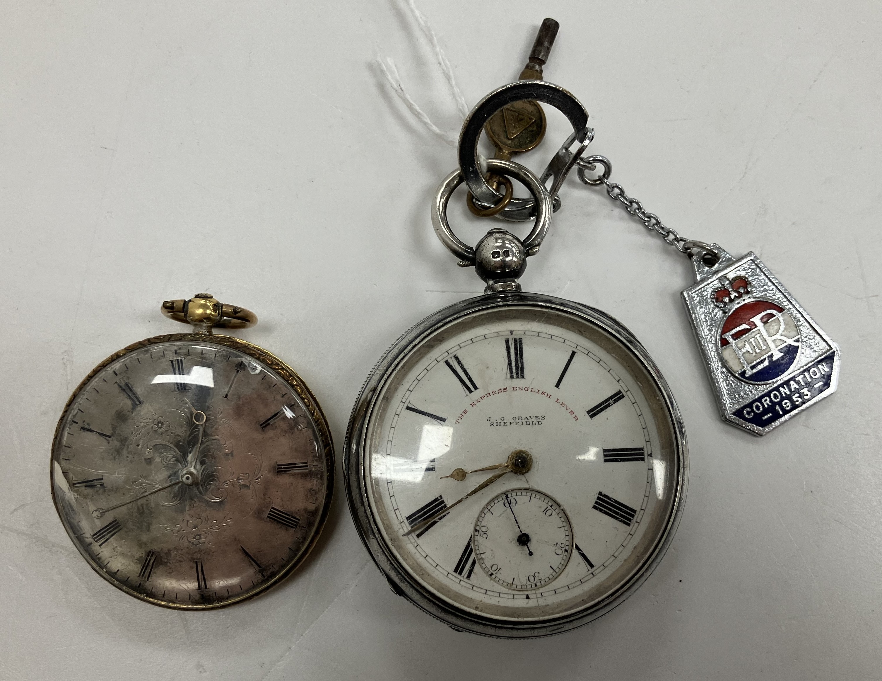 A 19th Century French yellow metal mounted open face pocket watch with engraved silvered dial and