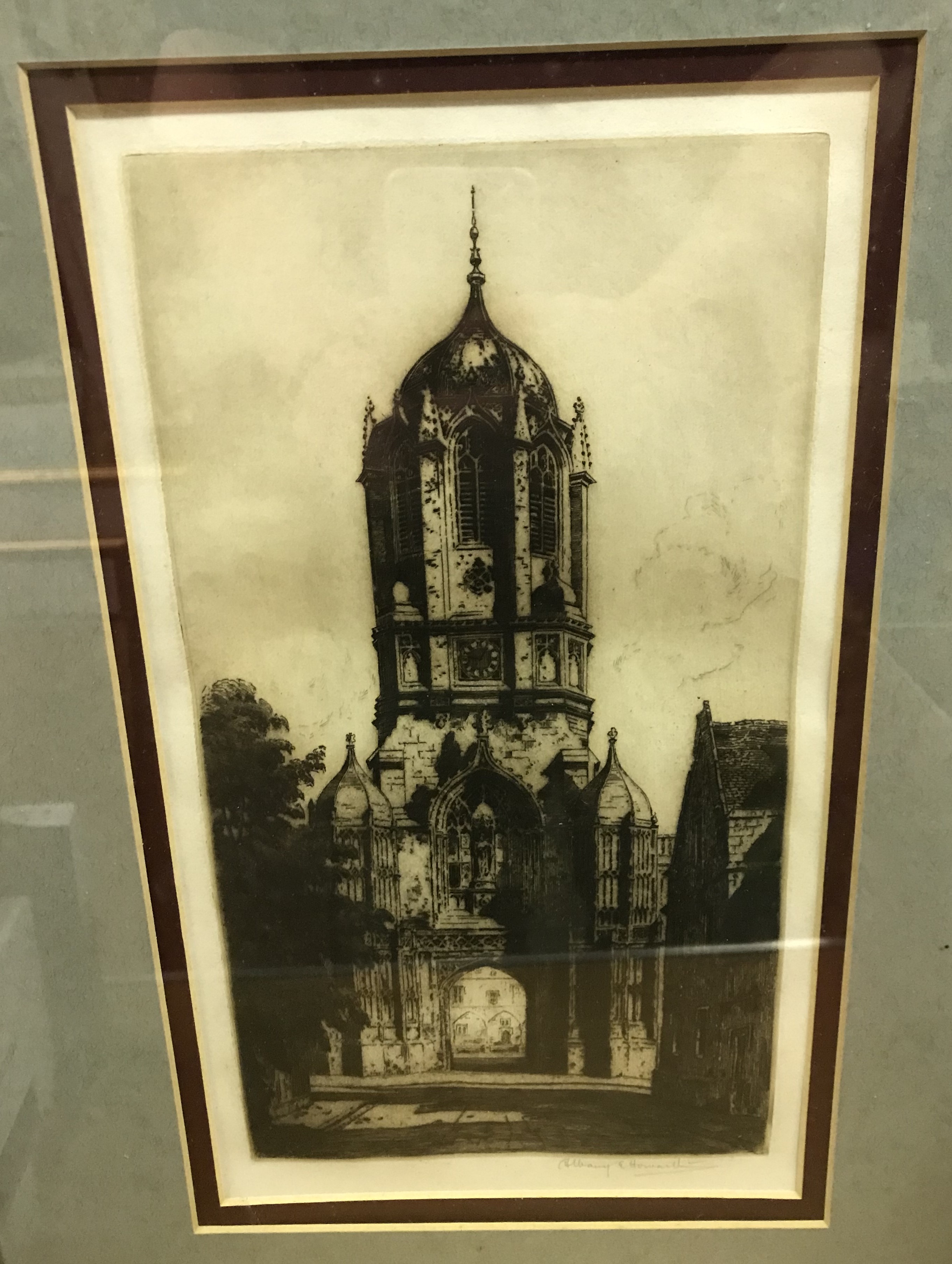 AFTER ALBANY E HOWARTH "Tom Tower Oxford", etching, signed in pencil lower right, 30 cm x 17 cm, - Image 2 of 2