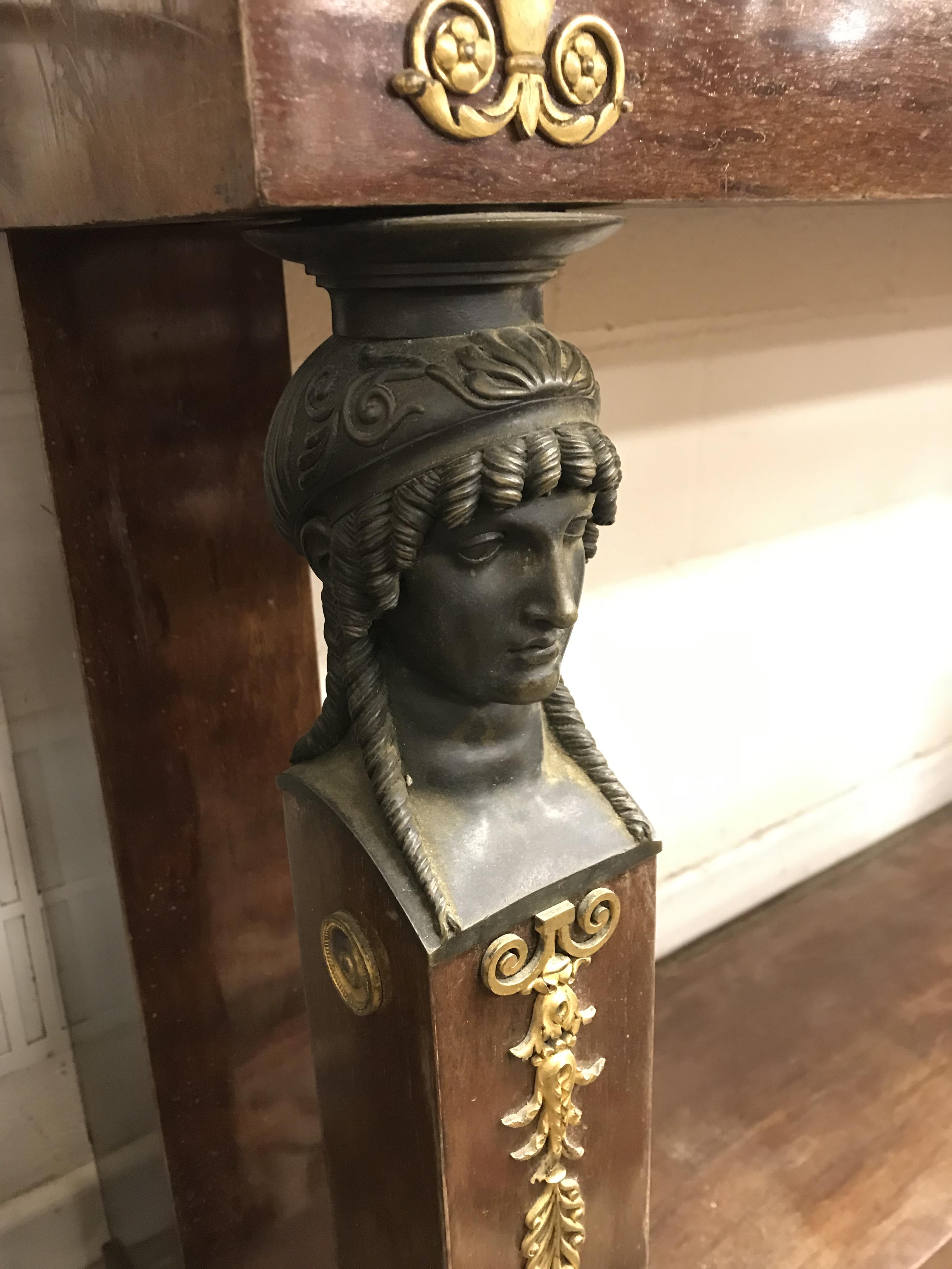 A mahogany console table in the French Empire taste, the brown agate top over a plain frieze, - Image 41 of 56