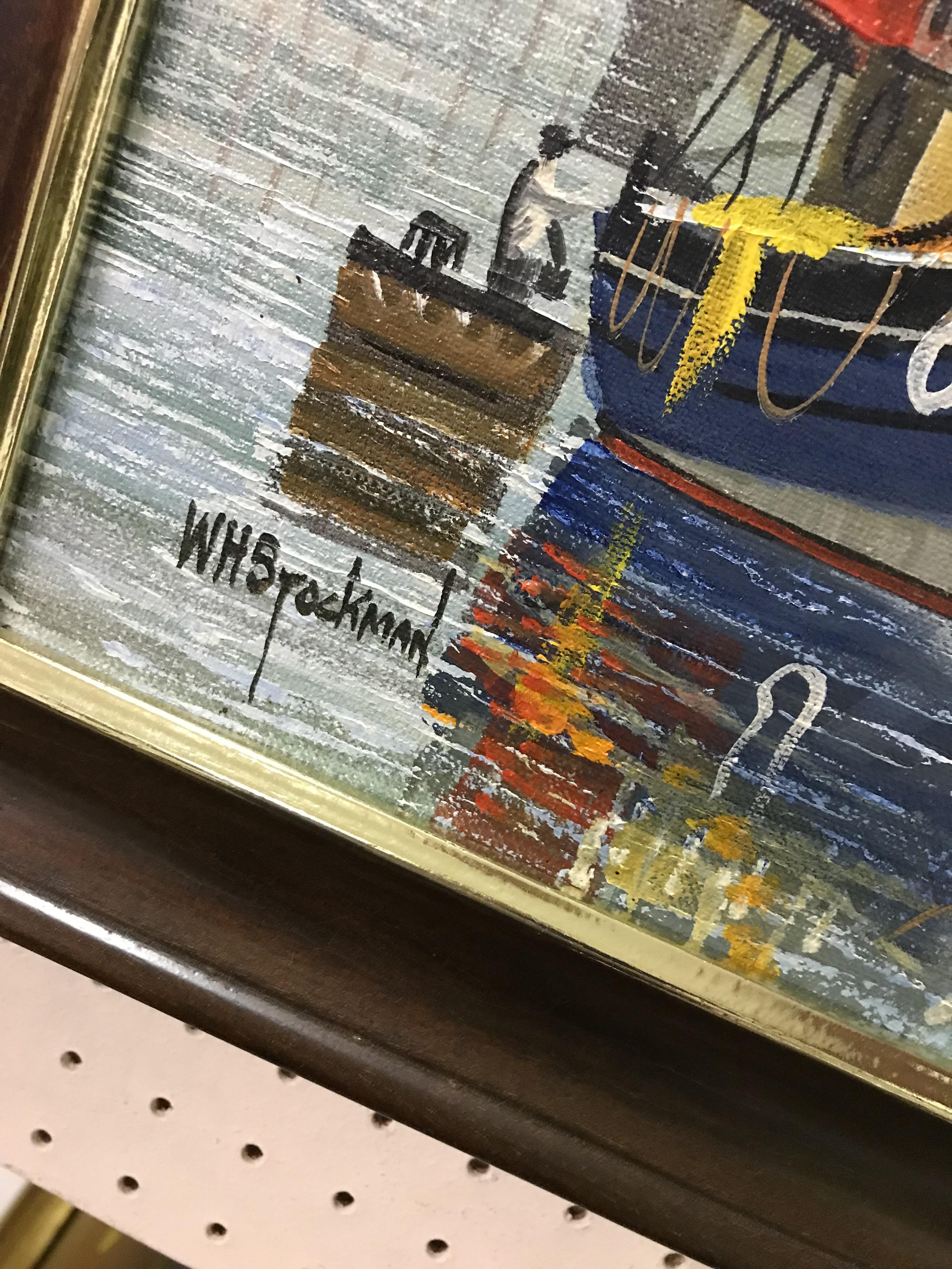 WILLIAM H STOCKMAN "Brixham Harbour" study of fishing vessels in harbour, oil on canvas, - Image 3 of 5