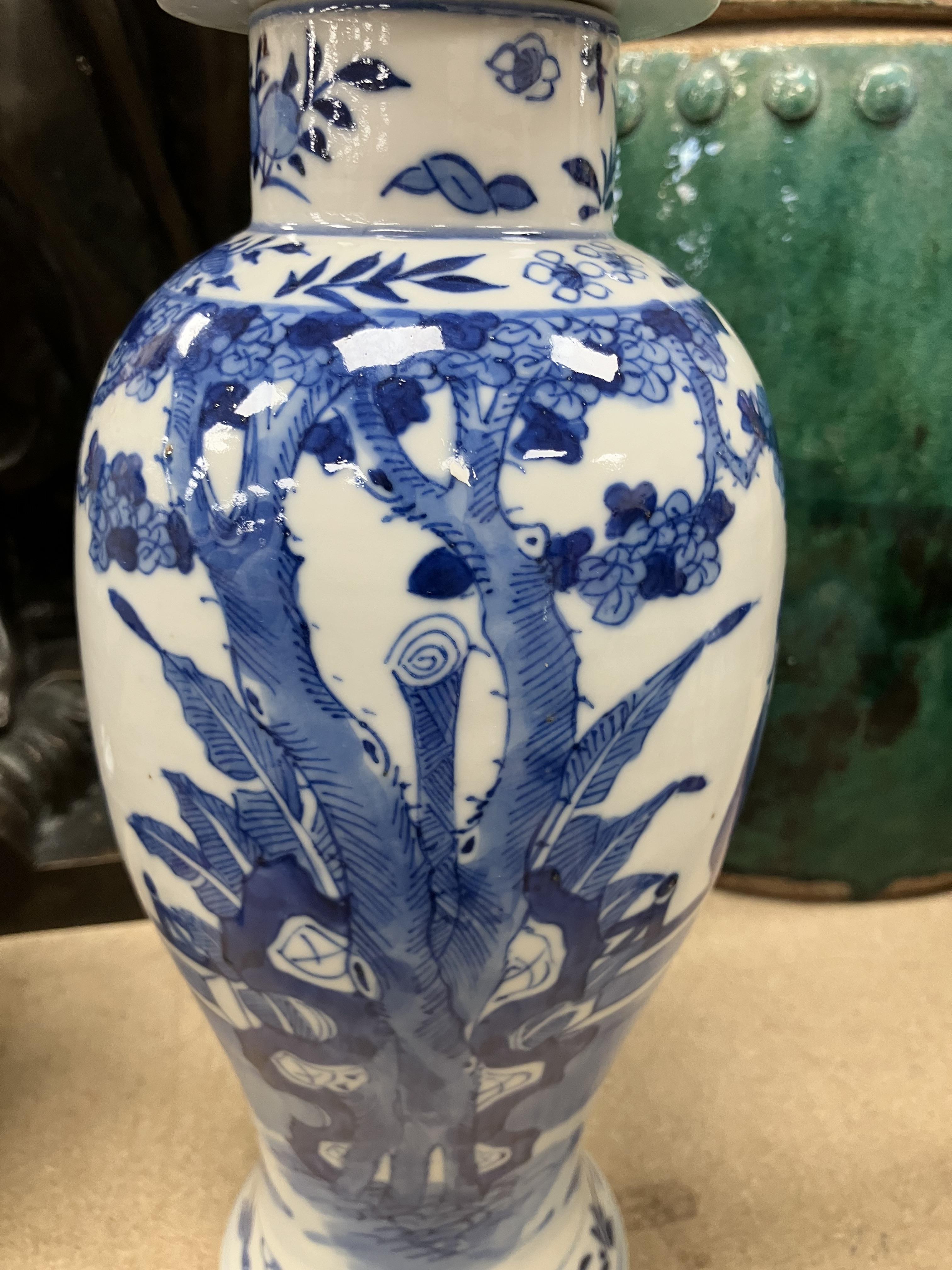 A pair of 19th Century Chinese blue and white baluster shaped vases and covers, - Image 29 of 54