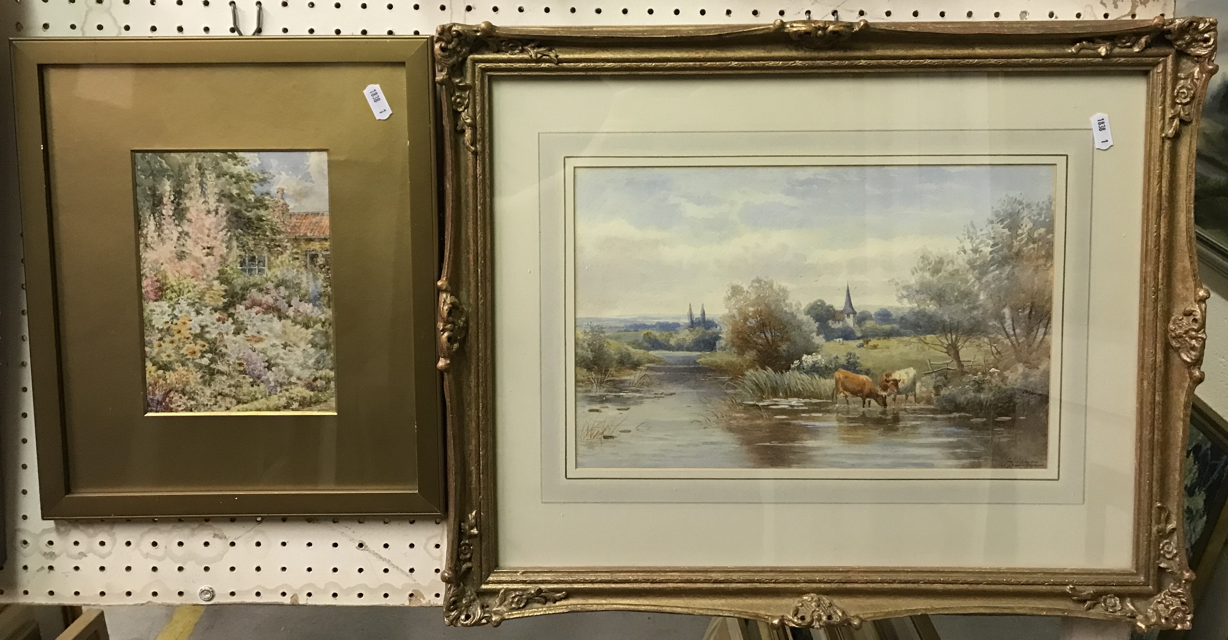 E LAWES "Rural landscape with cows in foreground" watercolour, signed lower right, 22 cm x 34 cm, S.