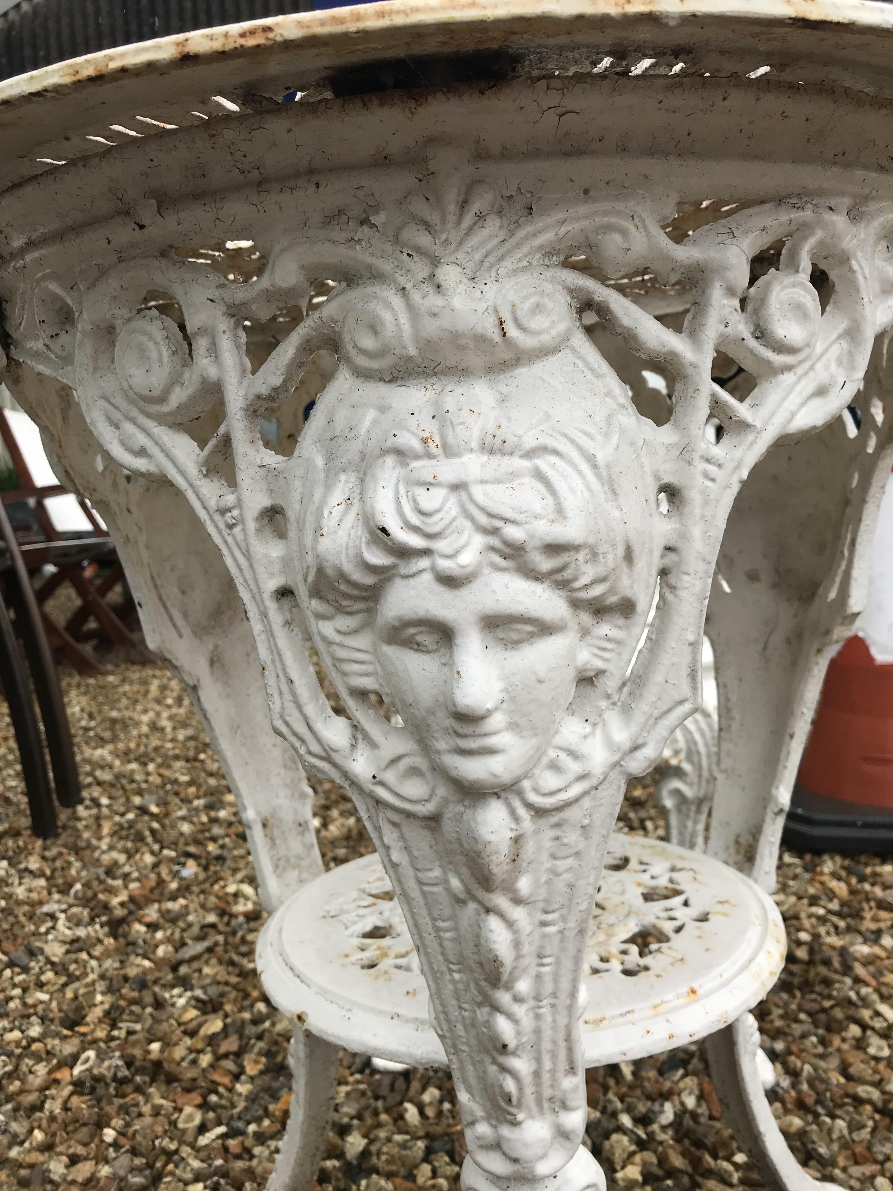 A cast iron Britannia style garden table and two chairs CONDITION REPORTS cRust is - Image 7 of 52