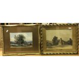 ATTRIBUTED TO PETER DE WINT "Old cottage" watercolour study, inscribed to frame,