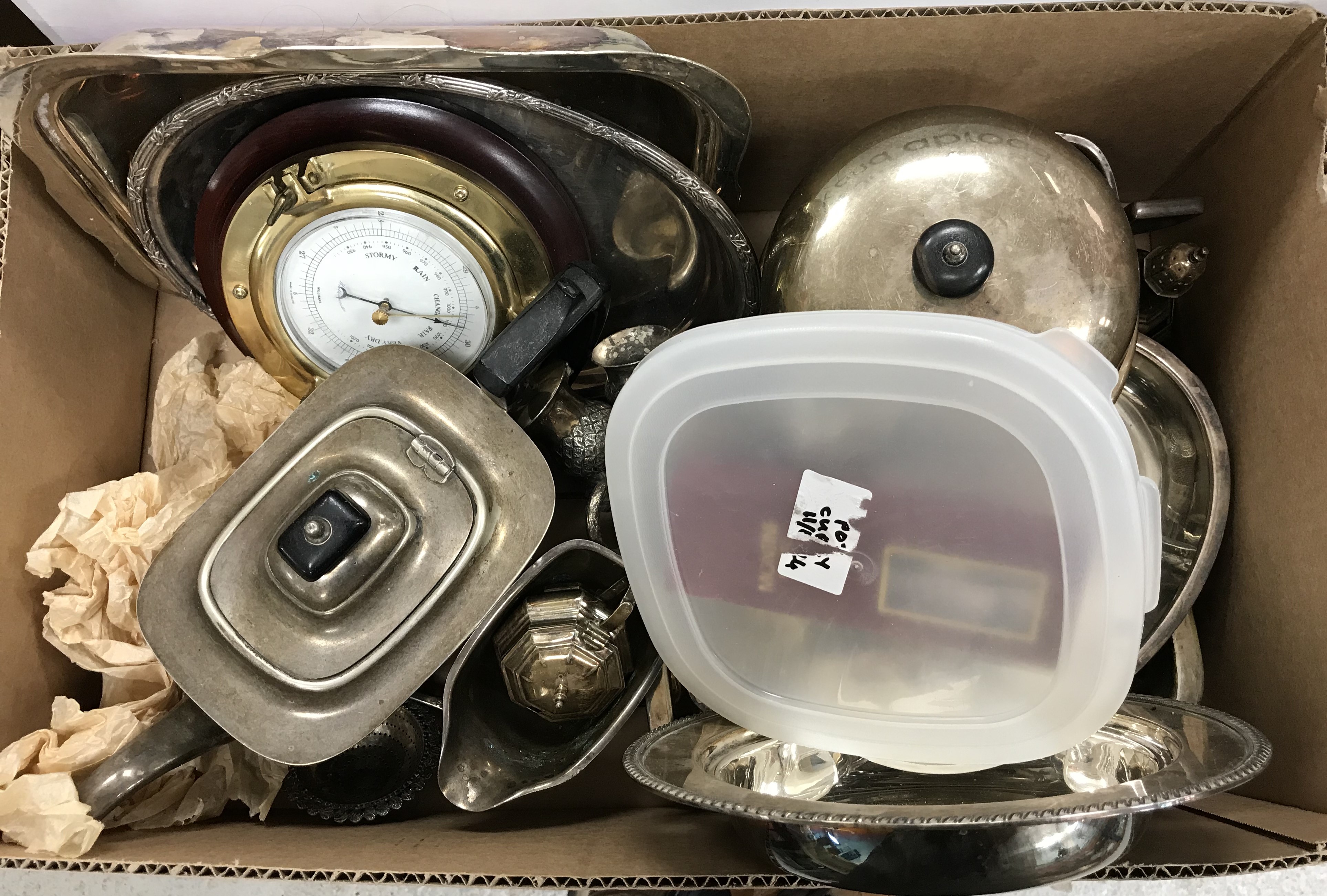 A box of assorted plated ware together with a box containing assorted glass and china ware to - Image 3 of 3