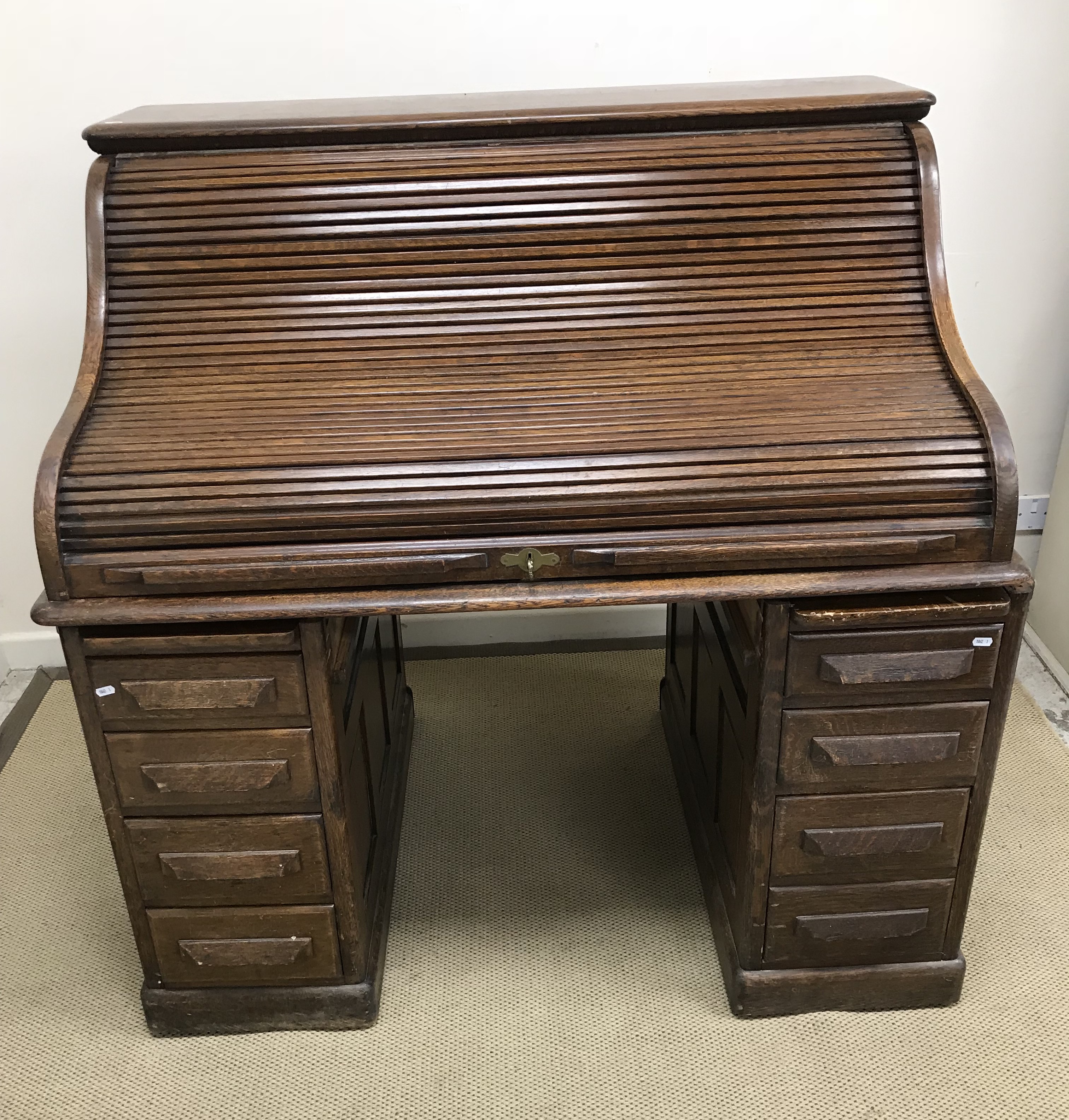 An early 20th Century oak roll top desk, - Image 2 of 2