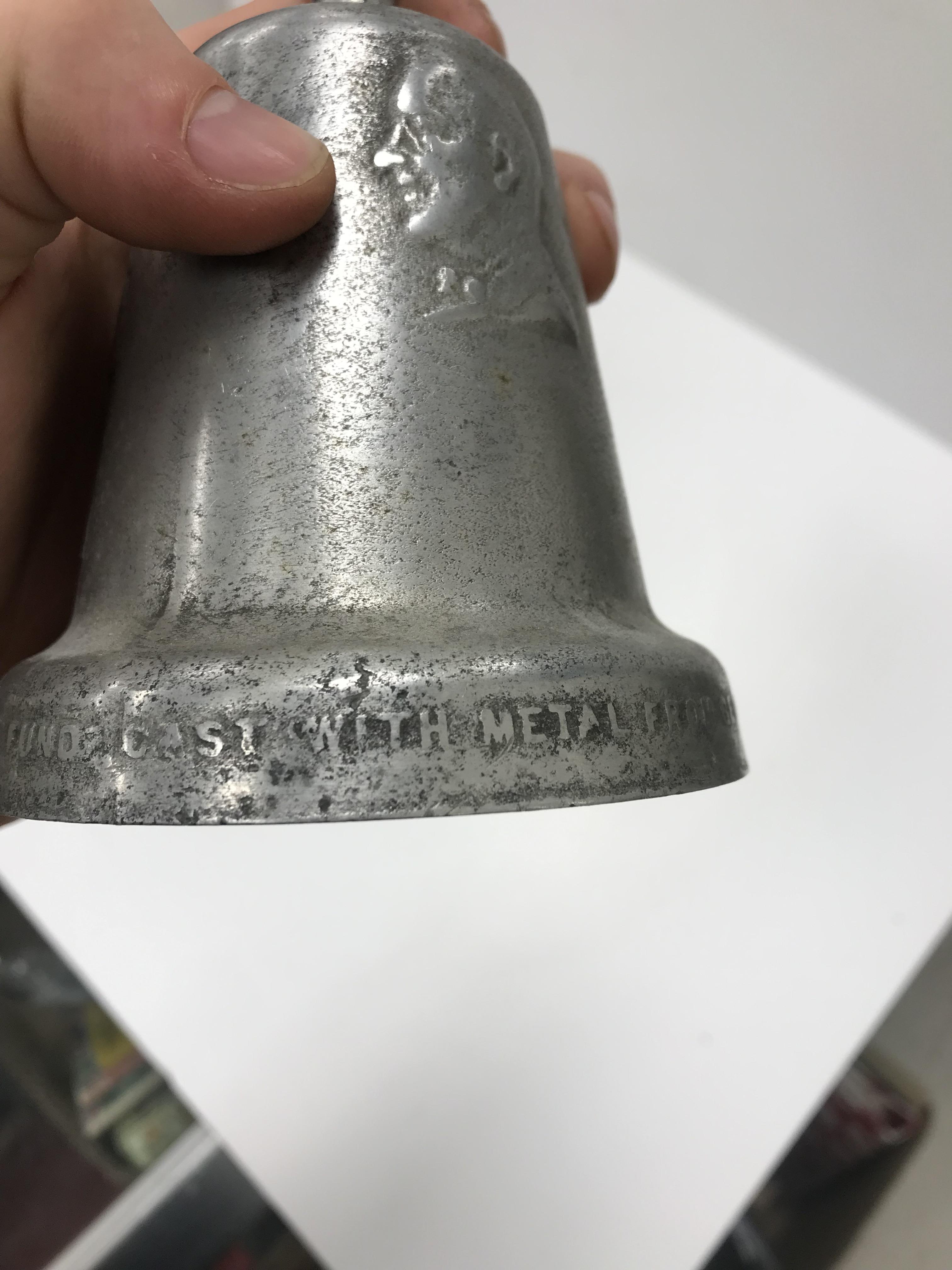 Two aluminium table bells inscribed "RAF Benevolent Fund cast with metal from German aircraft shot - Image 4 of 7