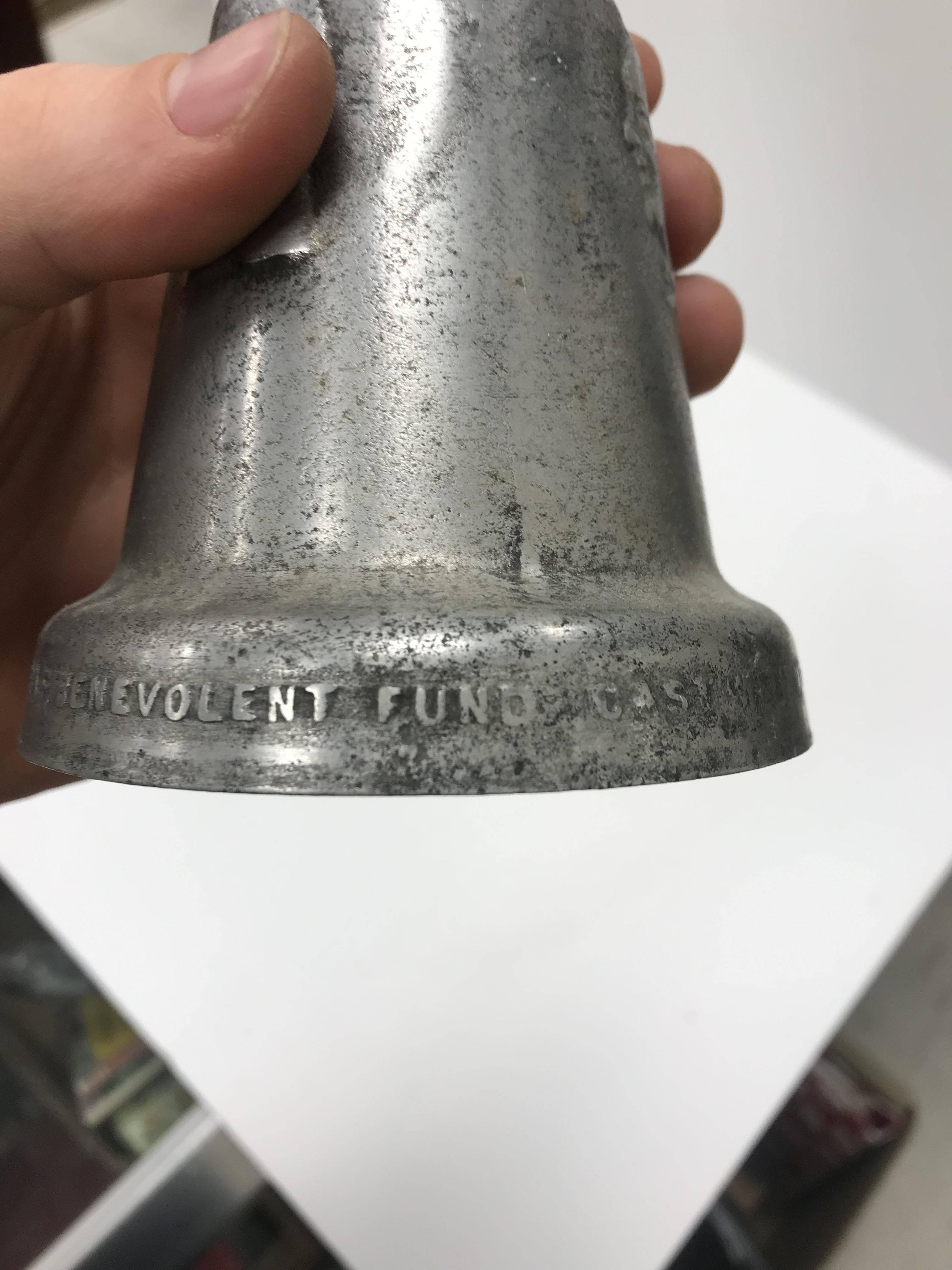 Two aluminium table bells inscribed "RAF Benevolent Fund cast with metal from German aircraft shot - Image 3 of 7