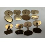 Four various pairs of 9 carat gold gent's cufflinks and two single cufflinks, 29.