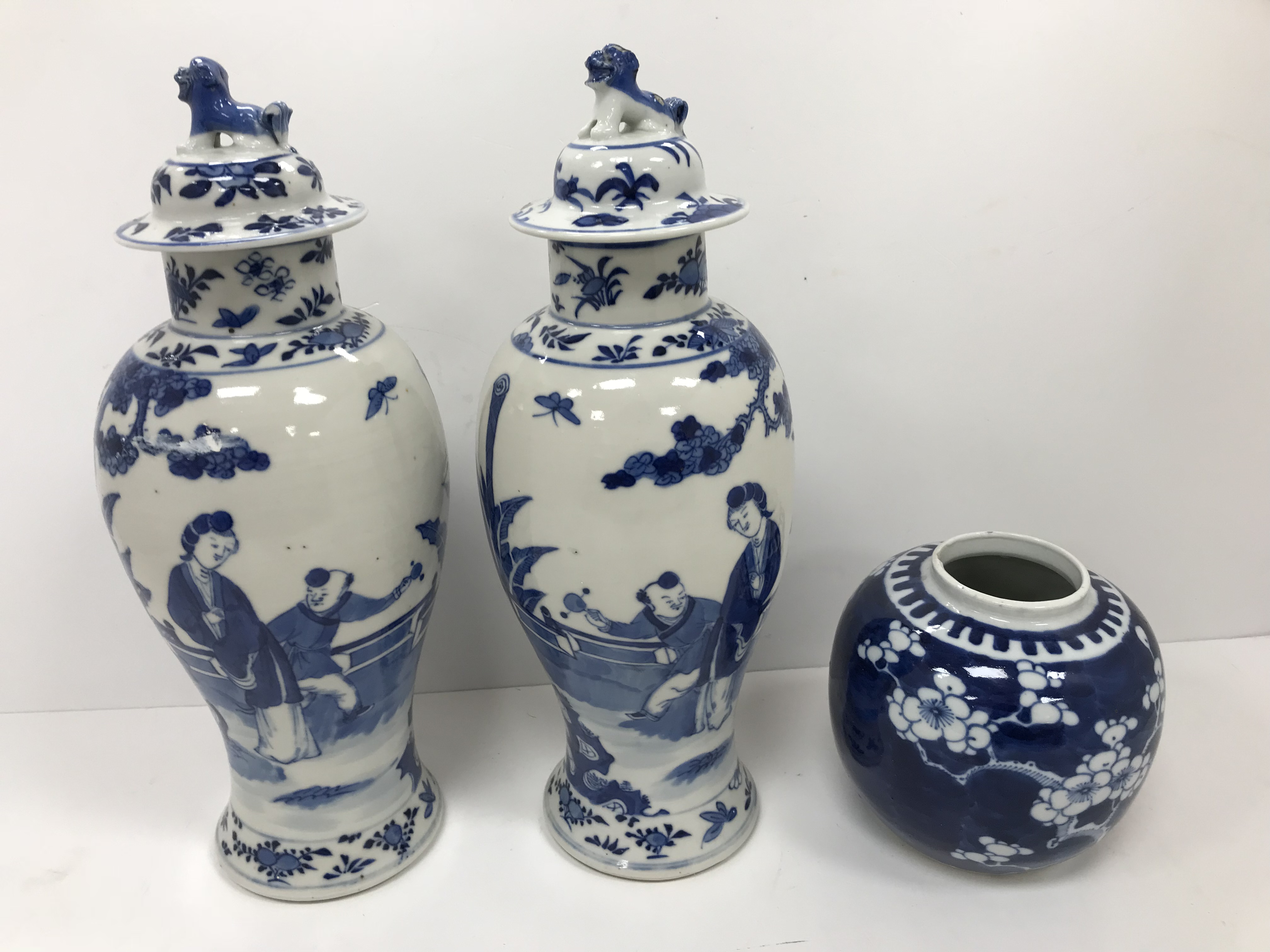 A pair of 19th Century Chinese blue and white baluster shaped vases and covers, - Image 2 of 54