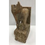 A Vintage carved treenware figure of a stag fore end on a foliate medallion carved block base 47 cm