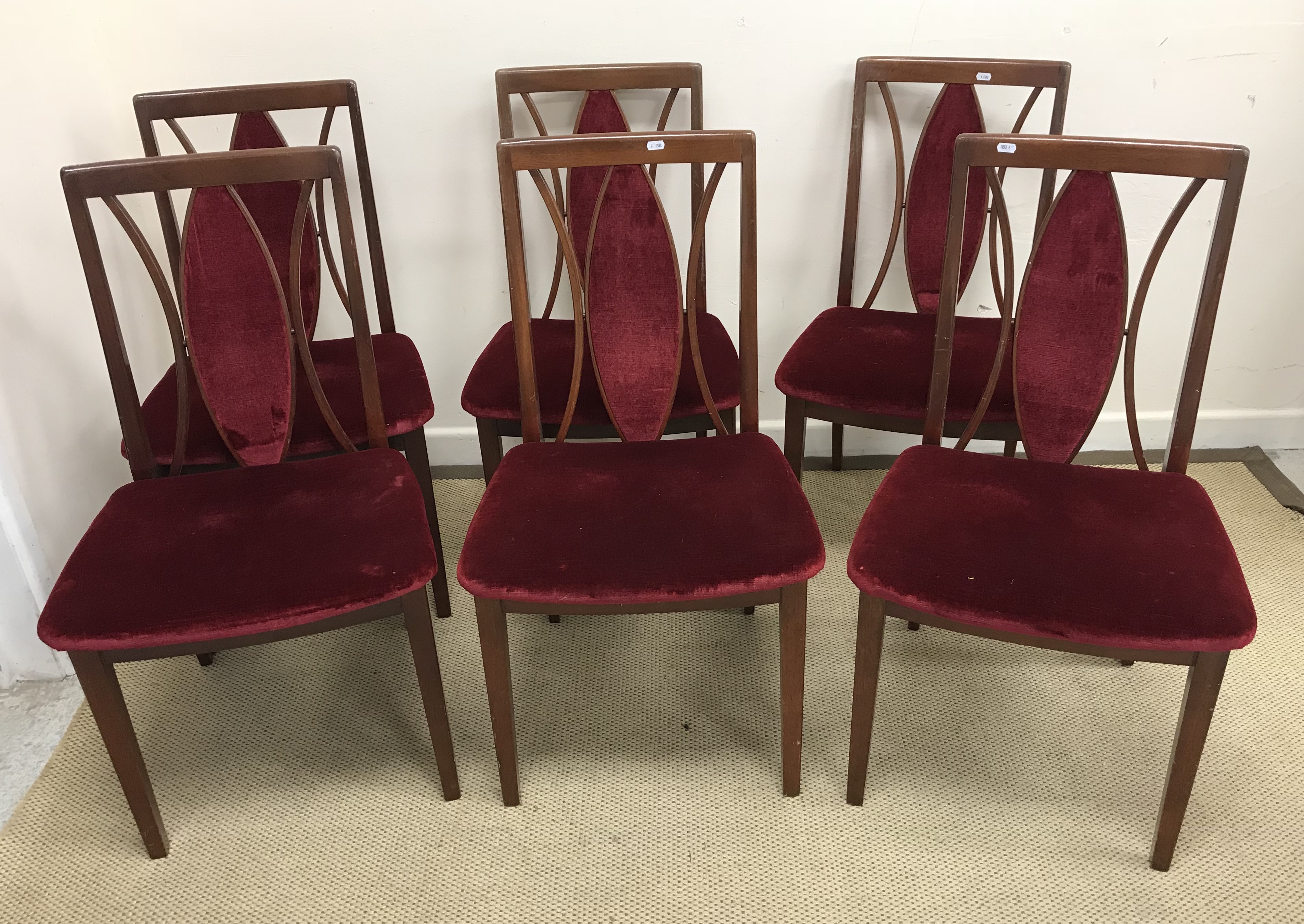 A set of six G Plan Fresco dining chairs with upholstered backs together with a mahogany and cross - Image 2 of 3