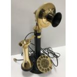 A vintage GEC brass and black metal candlestick telephone 32 cm high