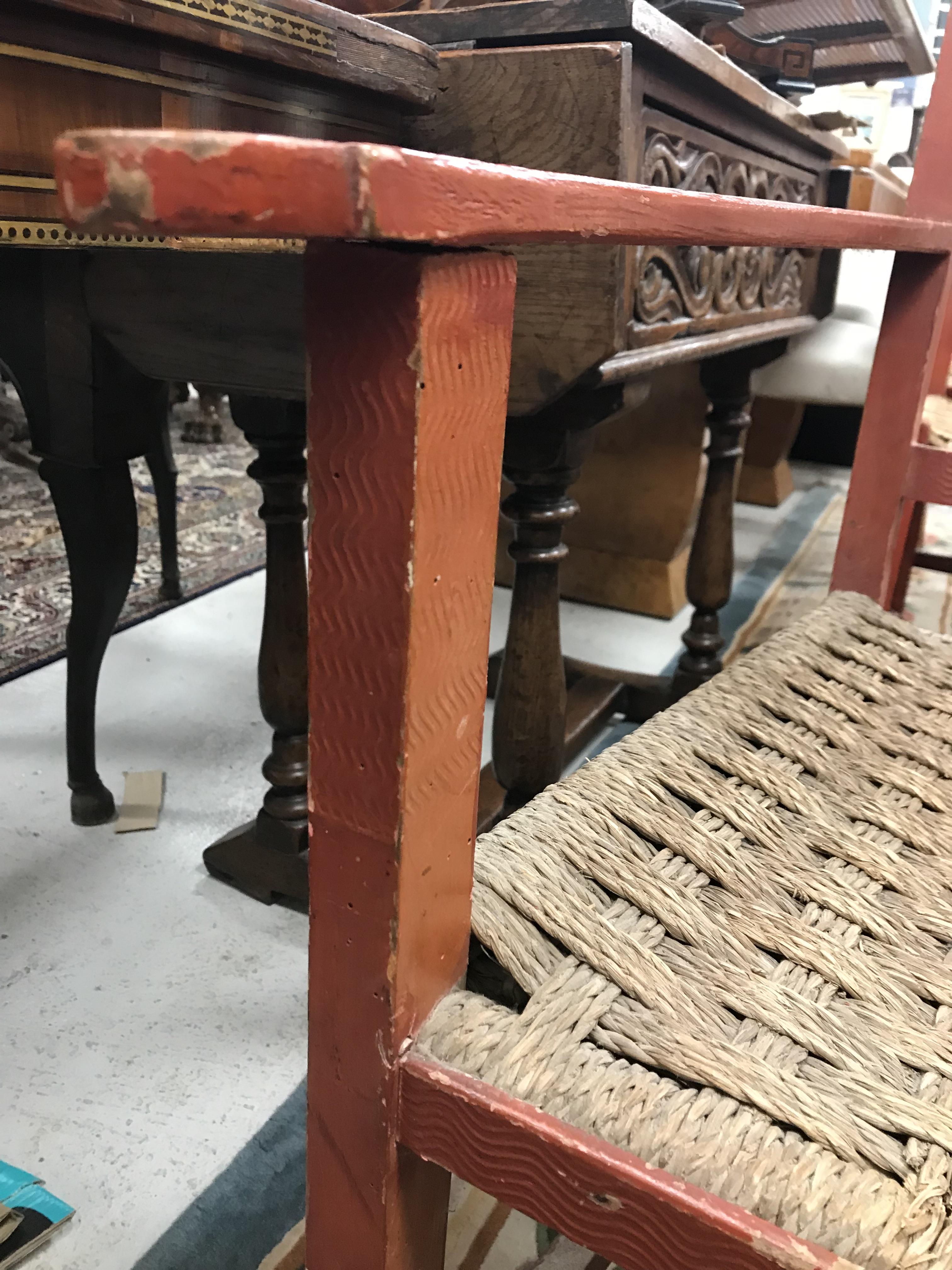 A set of six mid 20th Century red painted wrigglework decorated framed dining chairs, - Image 62 of 128