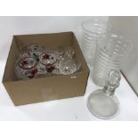 A box containing assorted glassware to include four finger bowls, ten champagne saucers,