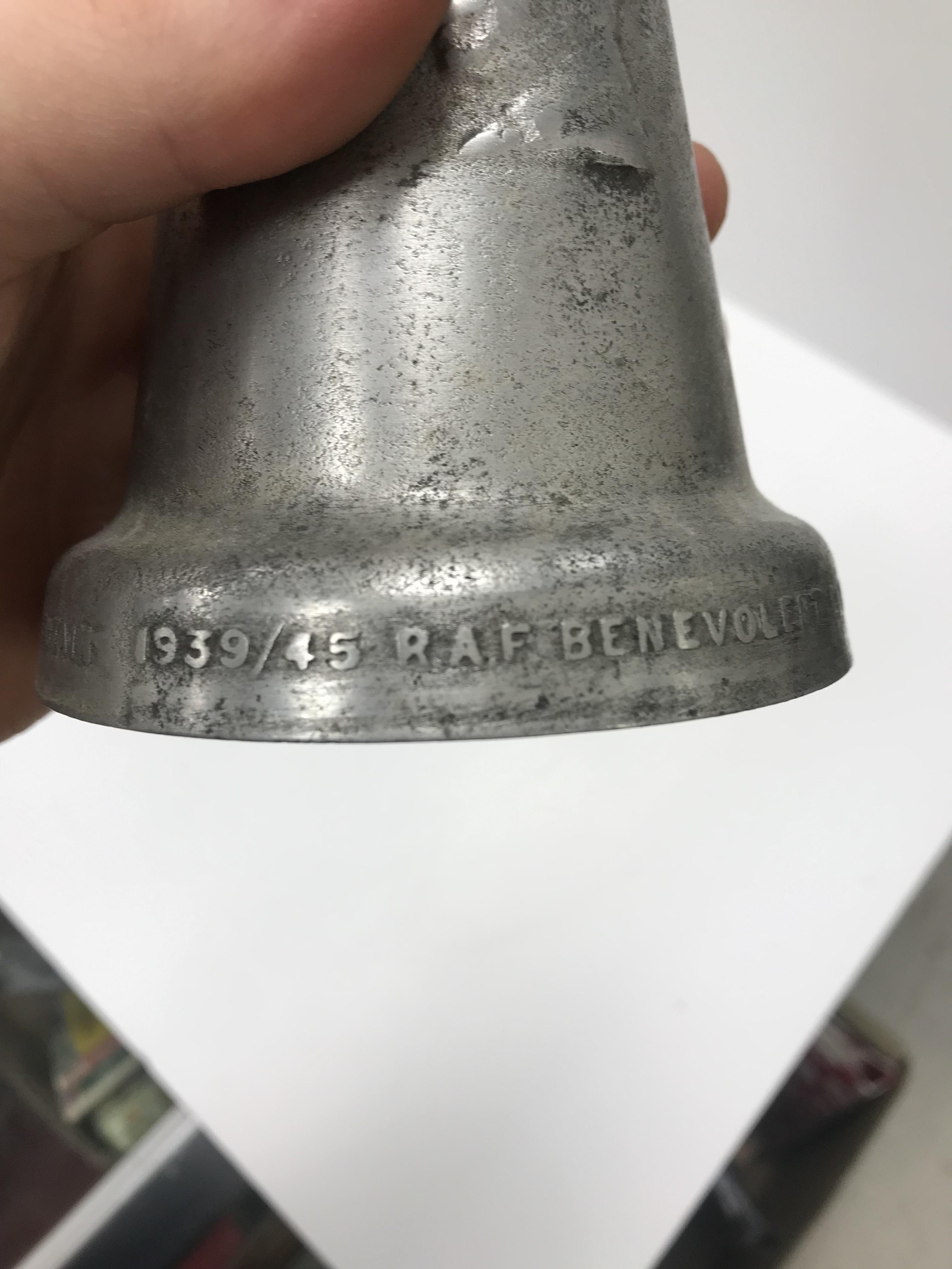 Two aluminium table bells inscribed "RAF Benevolent Fund cast with metal from German aircraft shot - Image 2 of 7