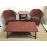 A pair of Lloyd Loom tub chairs with splayed arms, 70 cm wide x 83 cm high,