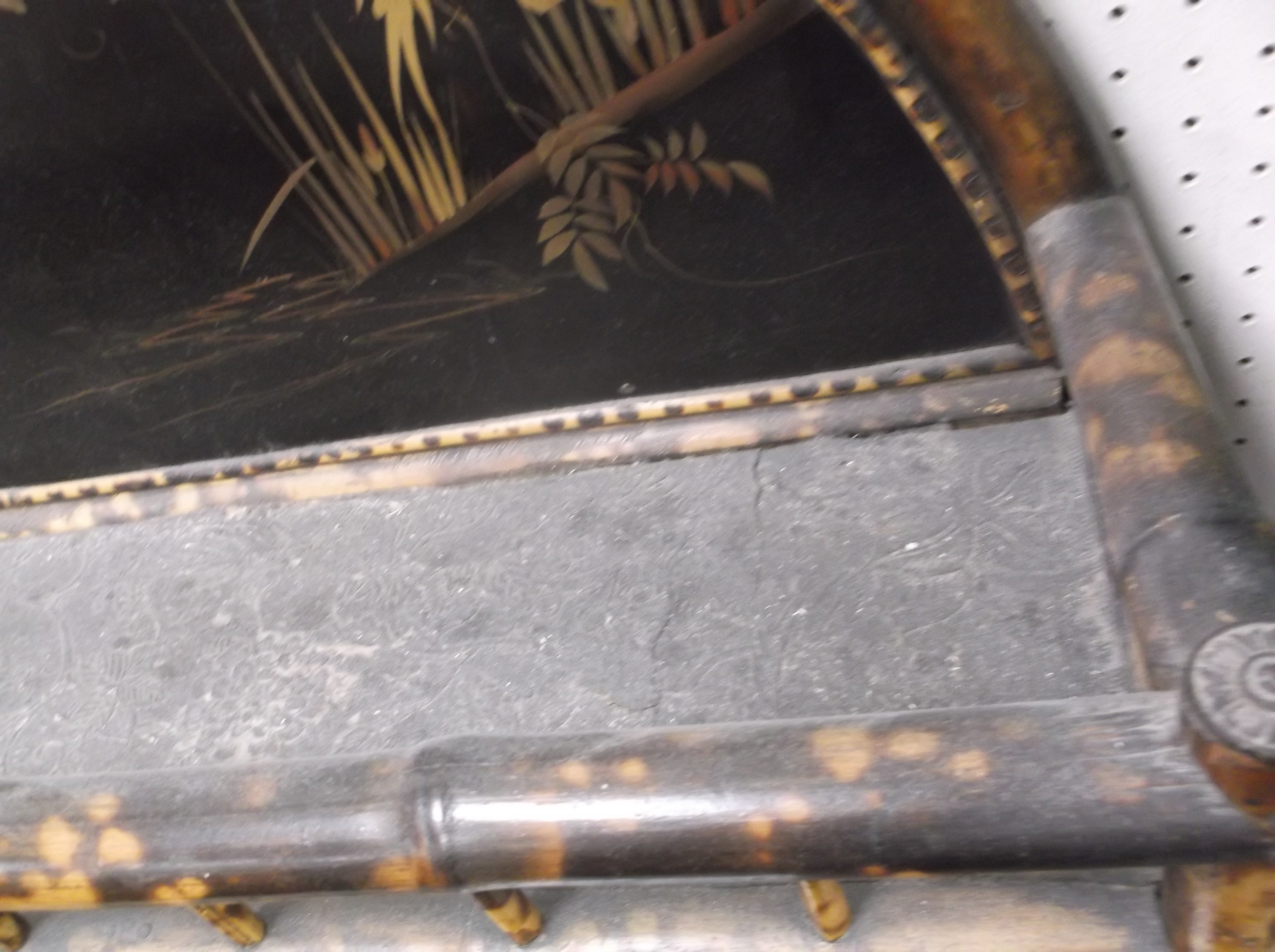 A Victorian bamboo framed side cabinet in the Aesthetic taste with black lacquered and Japanned - Image 3 of 20