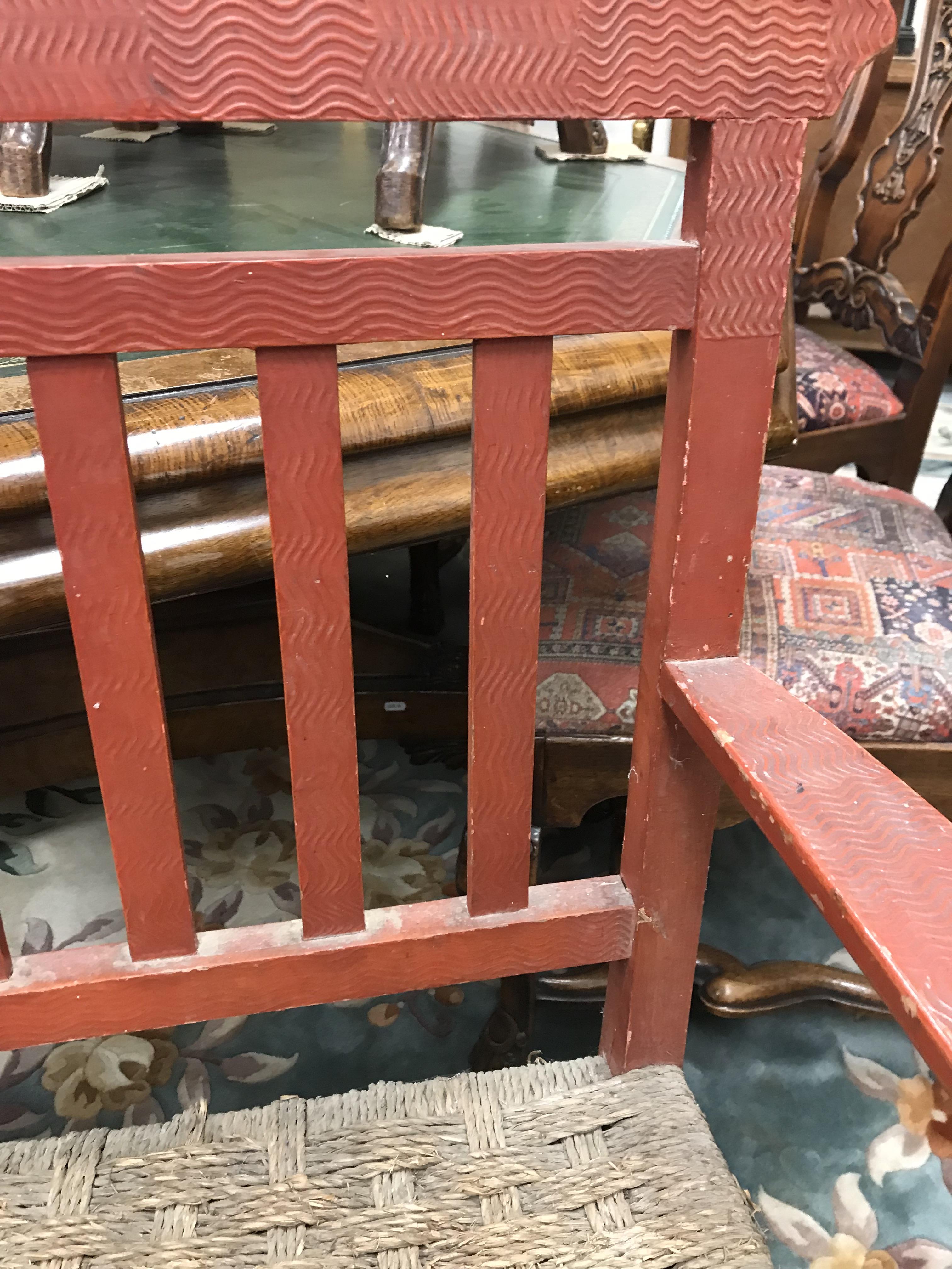 A set of six mid 20th Century red painted wrigglework decorated framed dining chairs, - Image 123 of 128