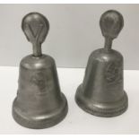 Two aluminium table bells inscribed "RAF Benevolent Fund cast with metal from German aircraft shot