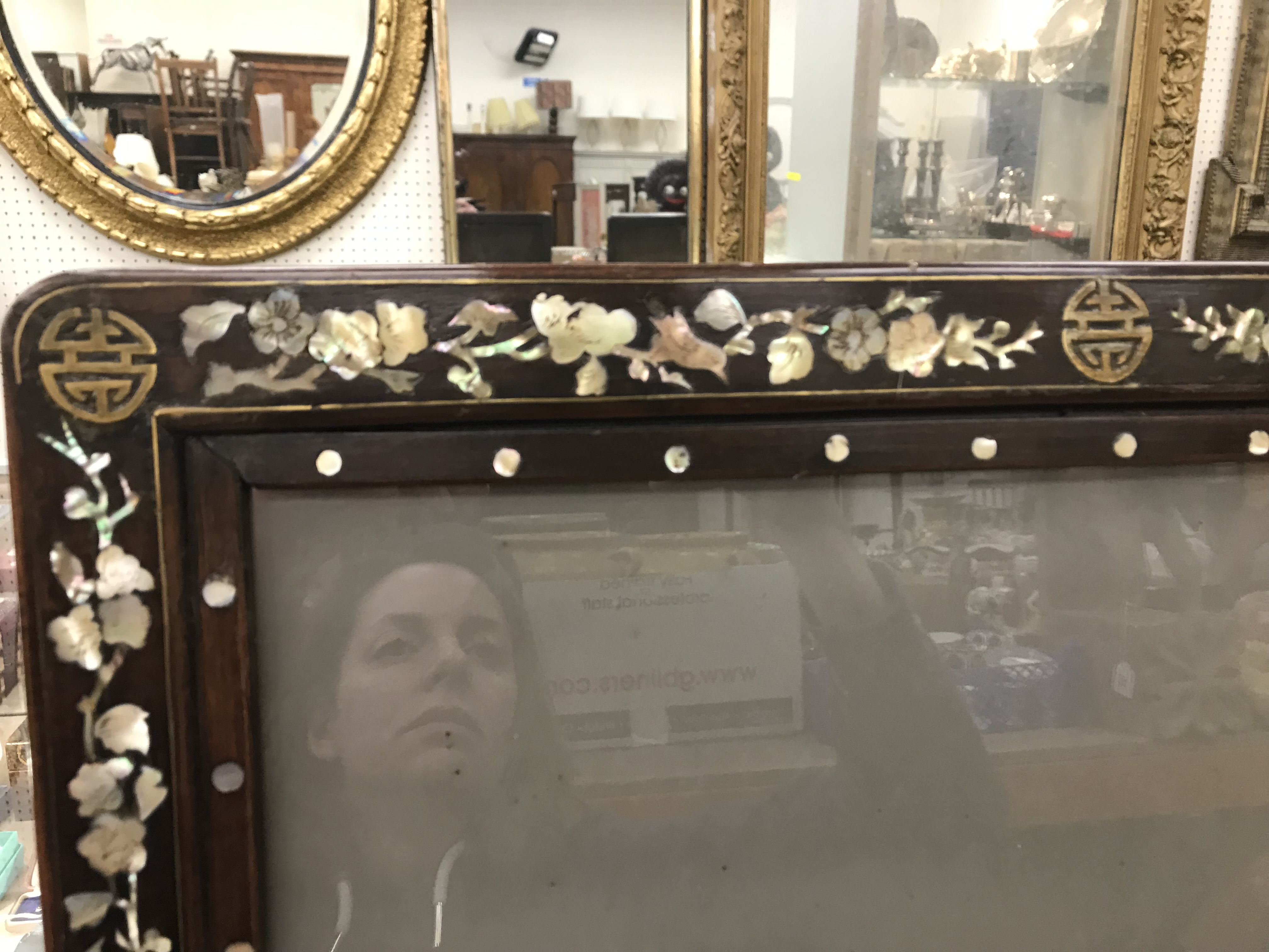 A pair of 19th Century mother of pearl inlaid hardwood Chinese frames CONDITION REPORTS - Image 8 of 60