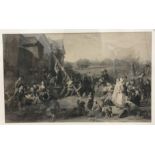 AFTER FREDERICK GOODALL "Raising the maypole" black and white engraving, 53 cm x 88 cm,