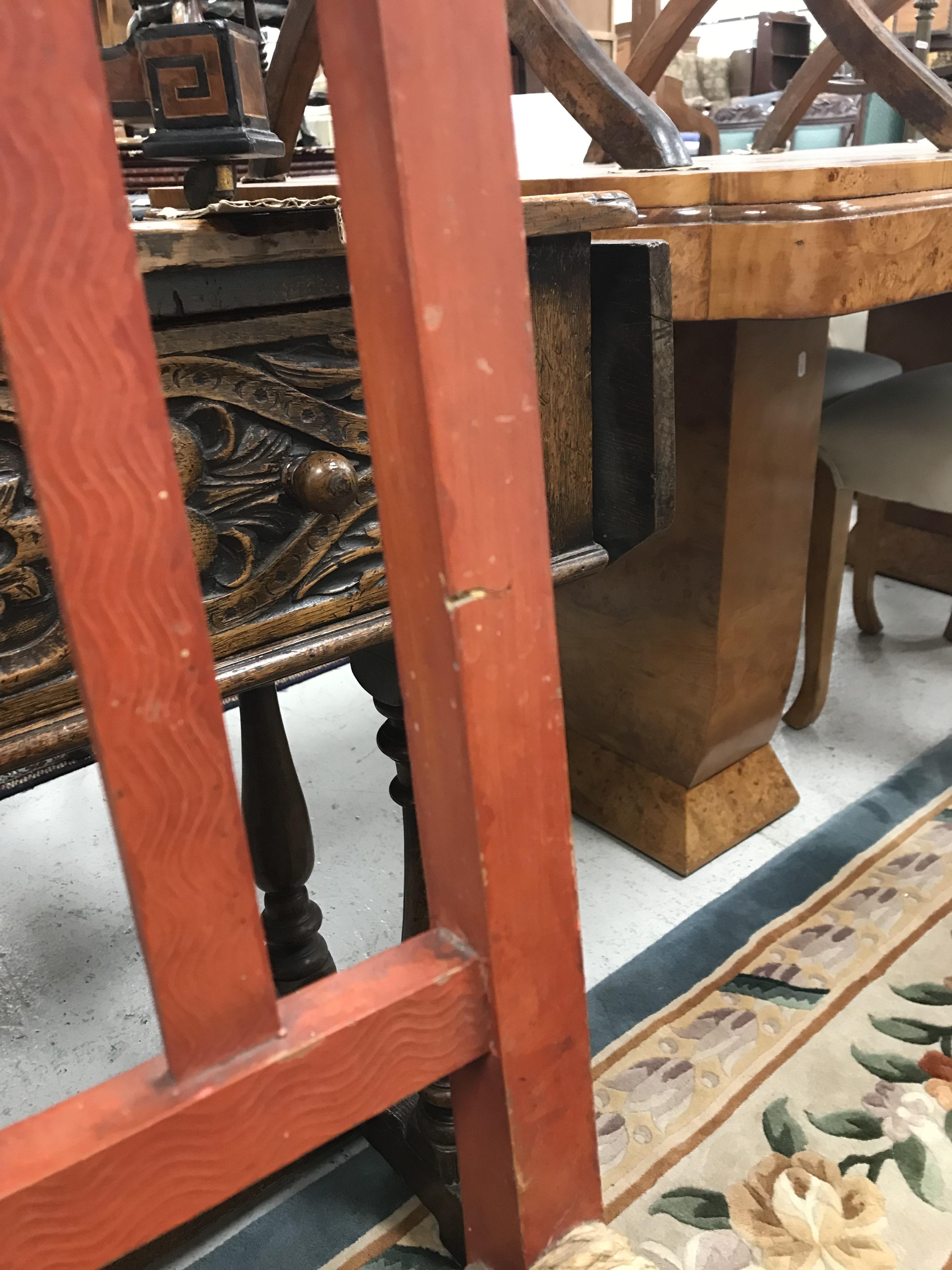 A set of six mid 20th Century red painted wrigglework decorated framed dining chairs, - Image 28 of 128