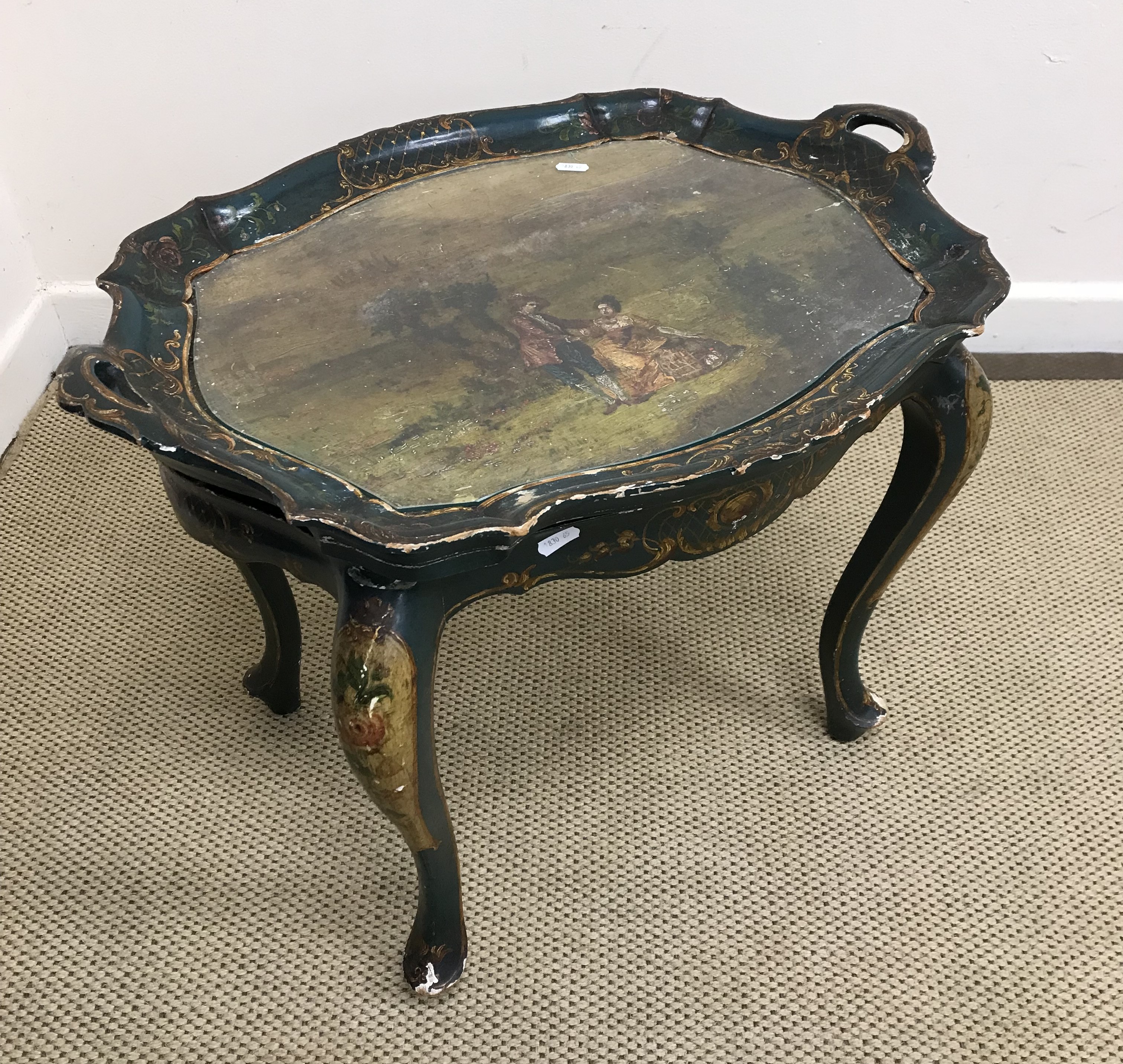 An early 20th Century French painted butler's tray table in the Rococo style,