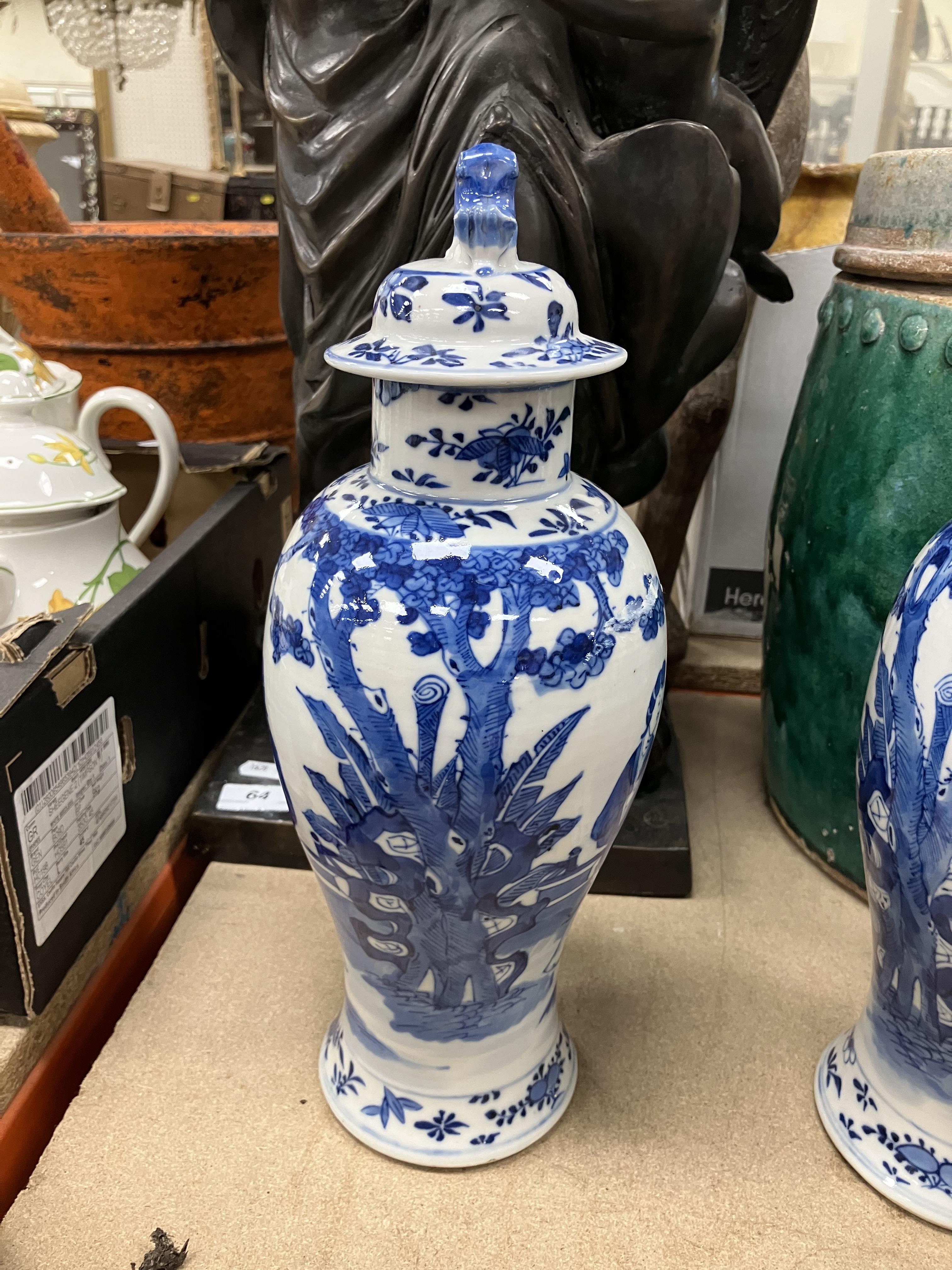 A pair of 19th Century Chinese blue and white baluster shaped vases and covers, - Image 42 of 54