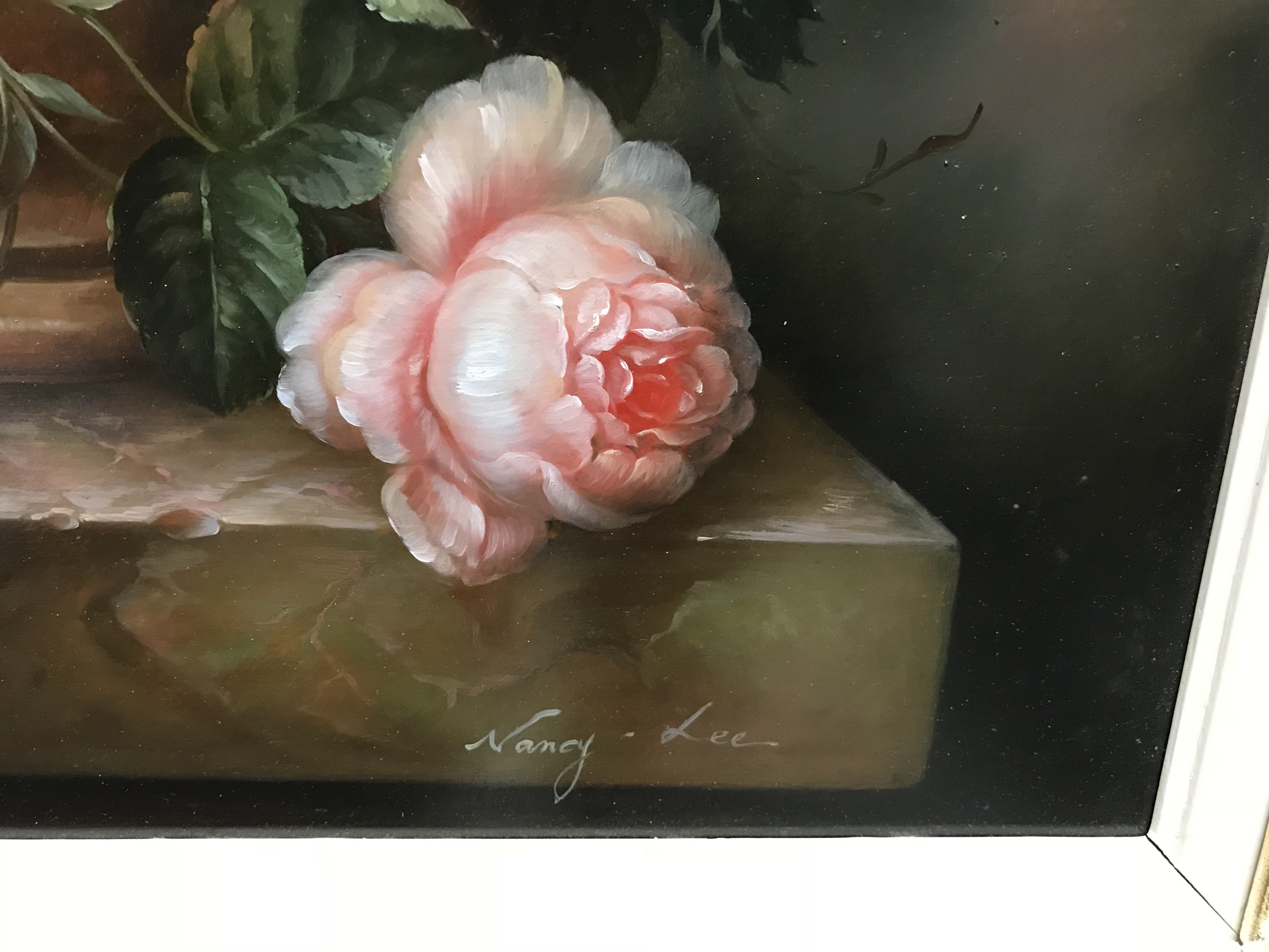 NANCY LEE “Flowers in a vase on a ledge”, oil on panel, both signed lower right, 51 cm x 41 cm, - Image 35 of 67