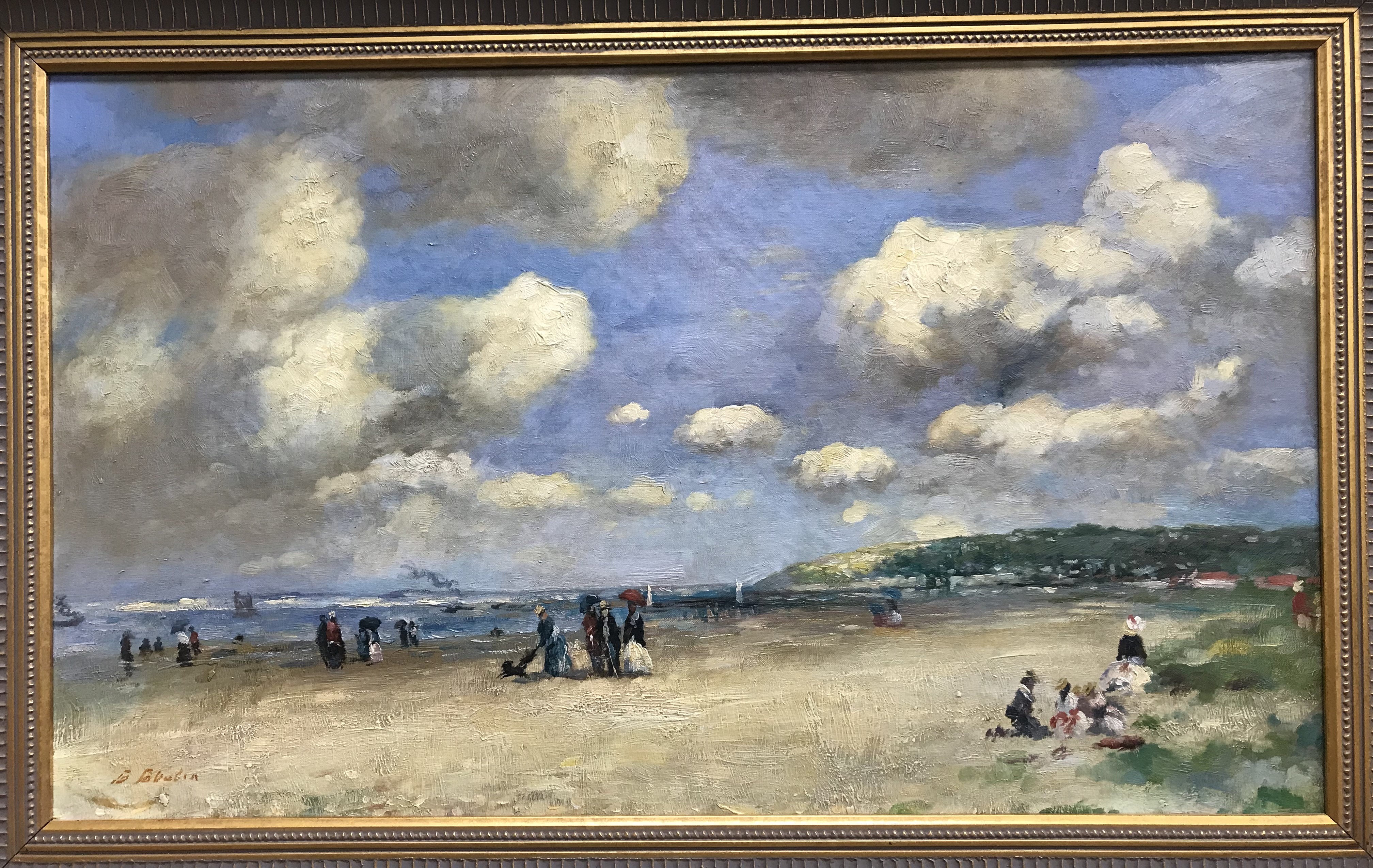 ATTRIBUTED TO EUGENE BOUDIN "Beach scene with figures", oil on canvas,