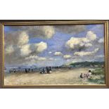 ATTRIBUTED TO EUGENE BOUDIN "Beach scene with figures", oil on canvas,