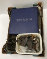 A box containing a collection of various ephemera including metal detector finds such as early