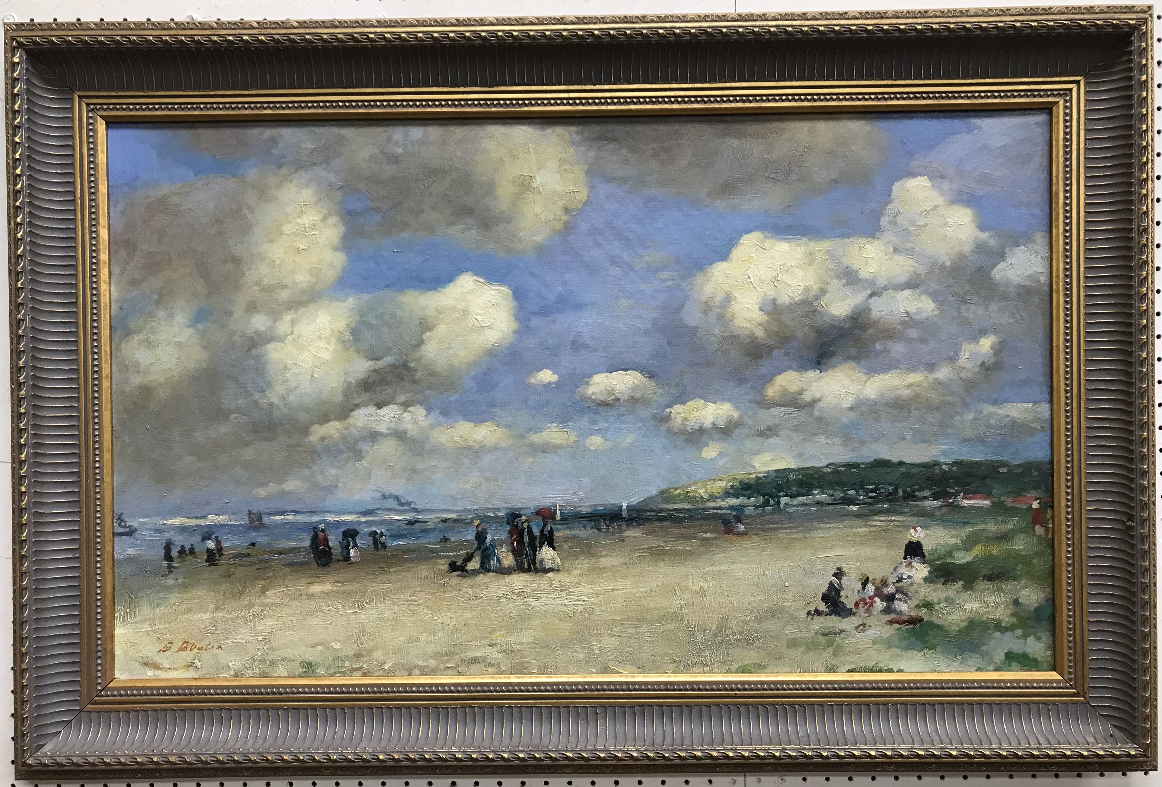 ATTRIBUTED TO EUGENE BOUDIN "Beach scene with figures", oil on canvas, - Image 2 of 3