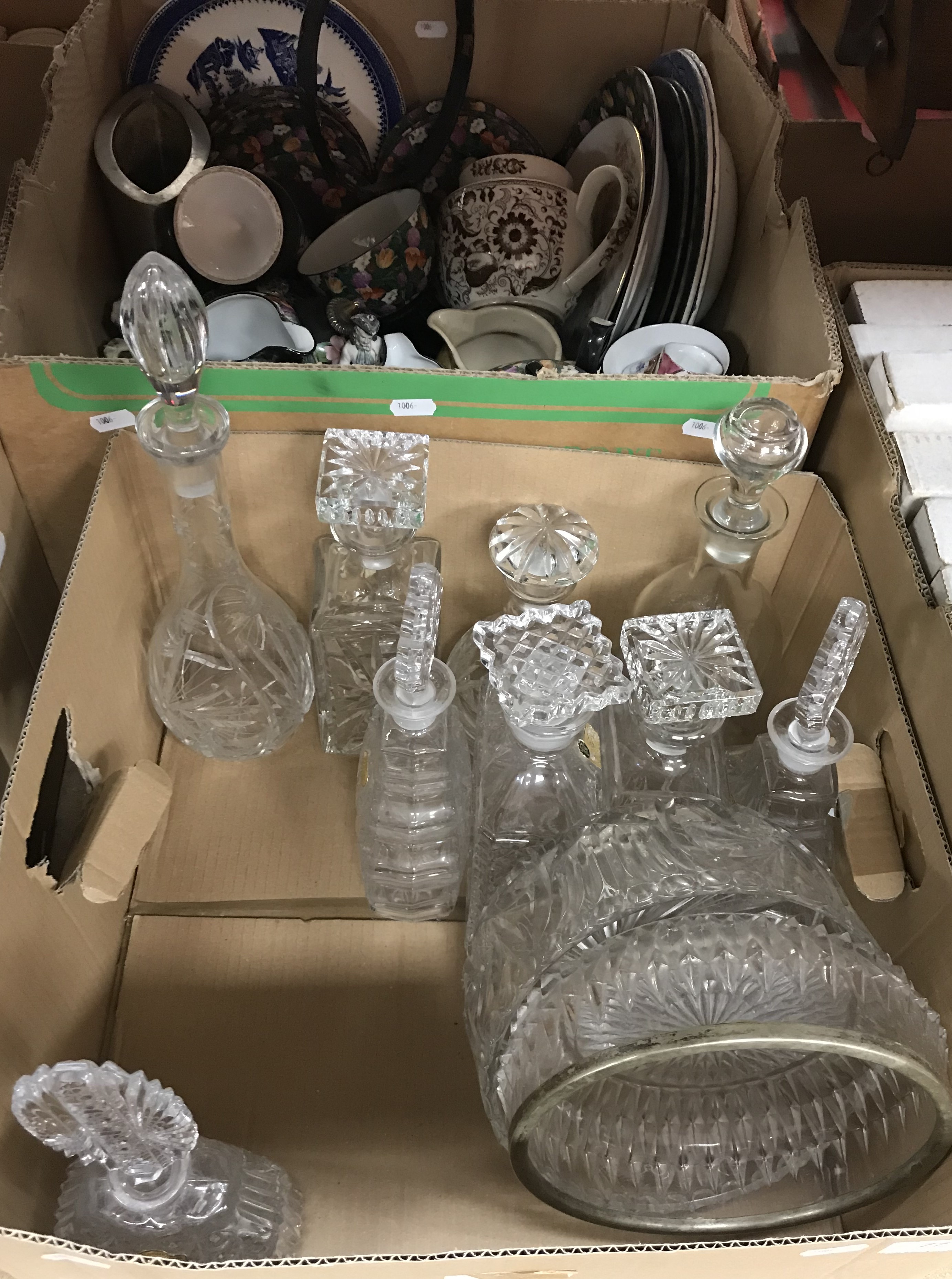 A box containing various decanters and f - Image 2 of 3