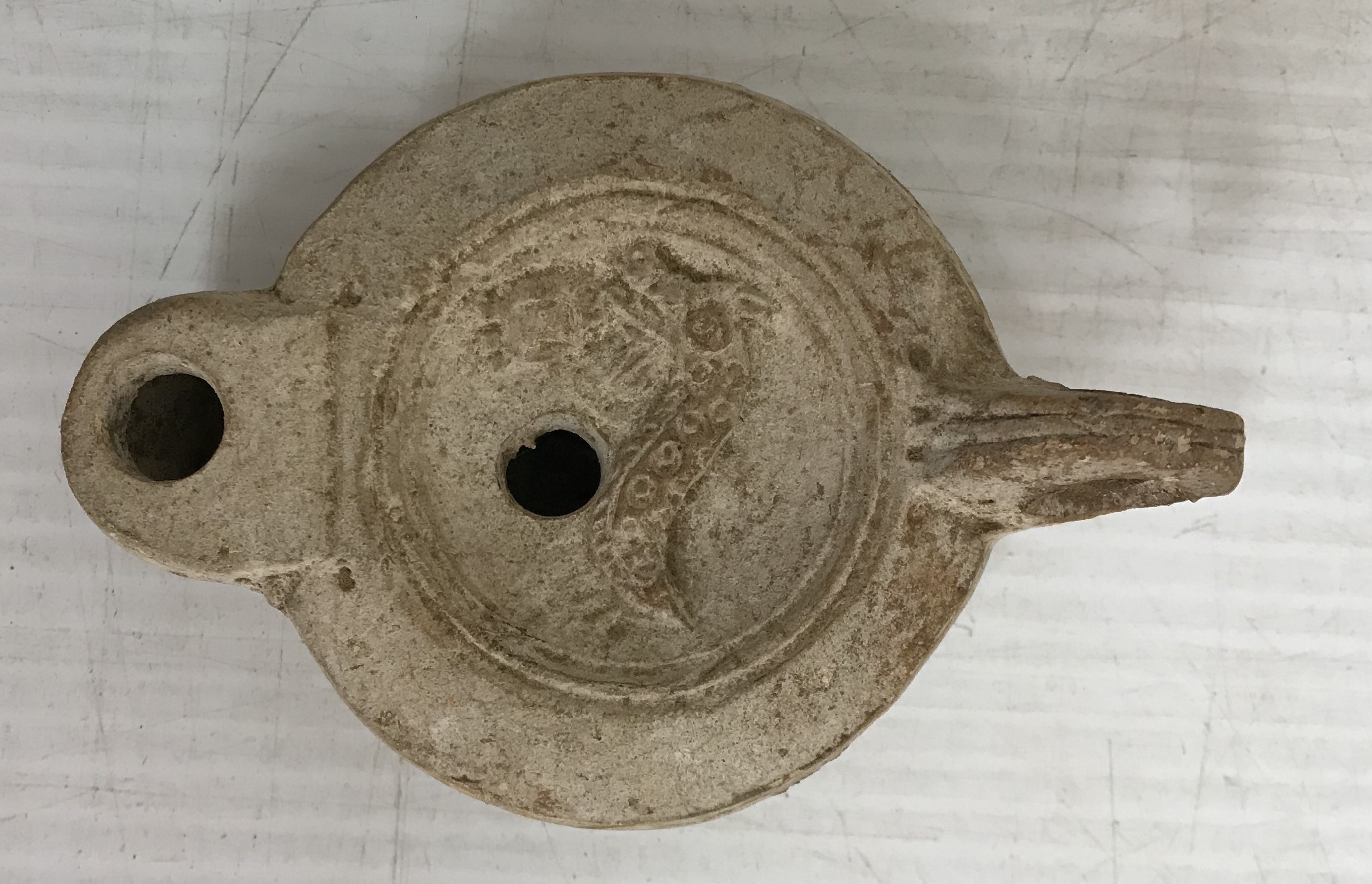 A Roman style pottery oil lamp with serp - Image 4 of 7