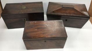 A 19th Century rosewood tea caddy set wi