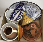Two boxes of assorted household china to include modern jardinieres,