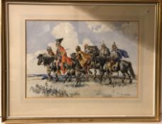 JOAN WANKLYN “Vikings on horseback”, watercolour, signed lower right,