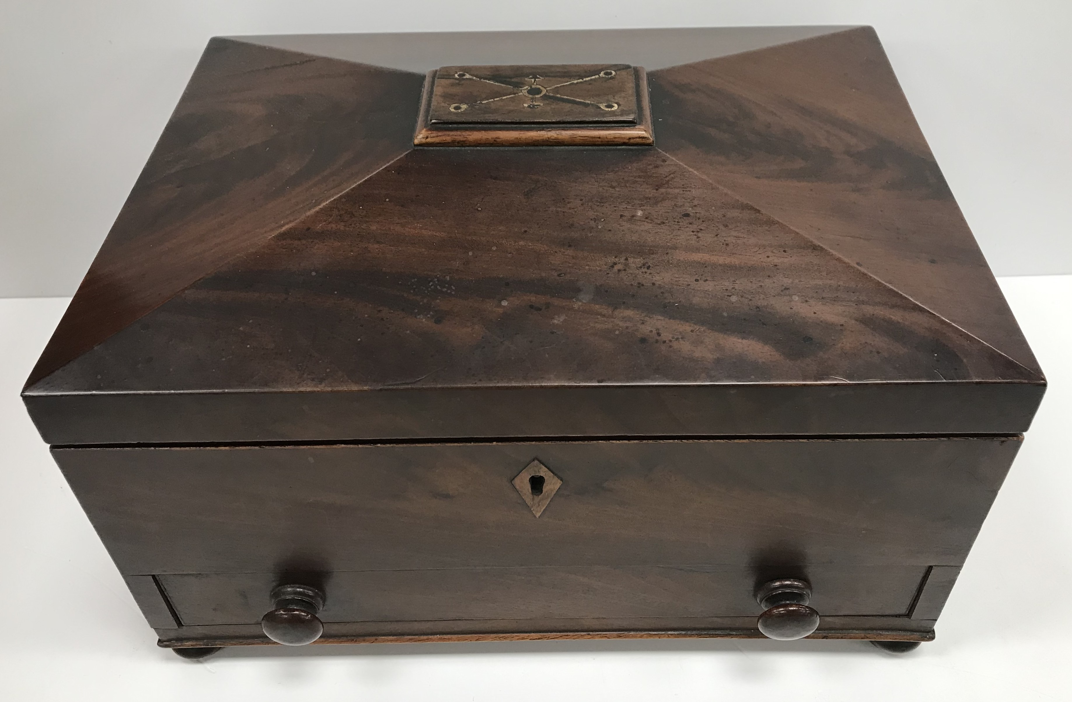 A 19th Century mahogany work box of sarc