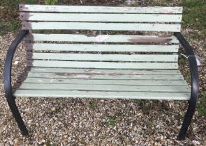 Two wooden garden benches, one painted g