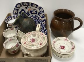 A box of various china to include an ear