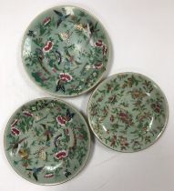 Three Chinese celadon glazed famille ros