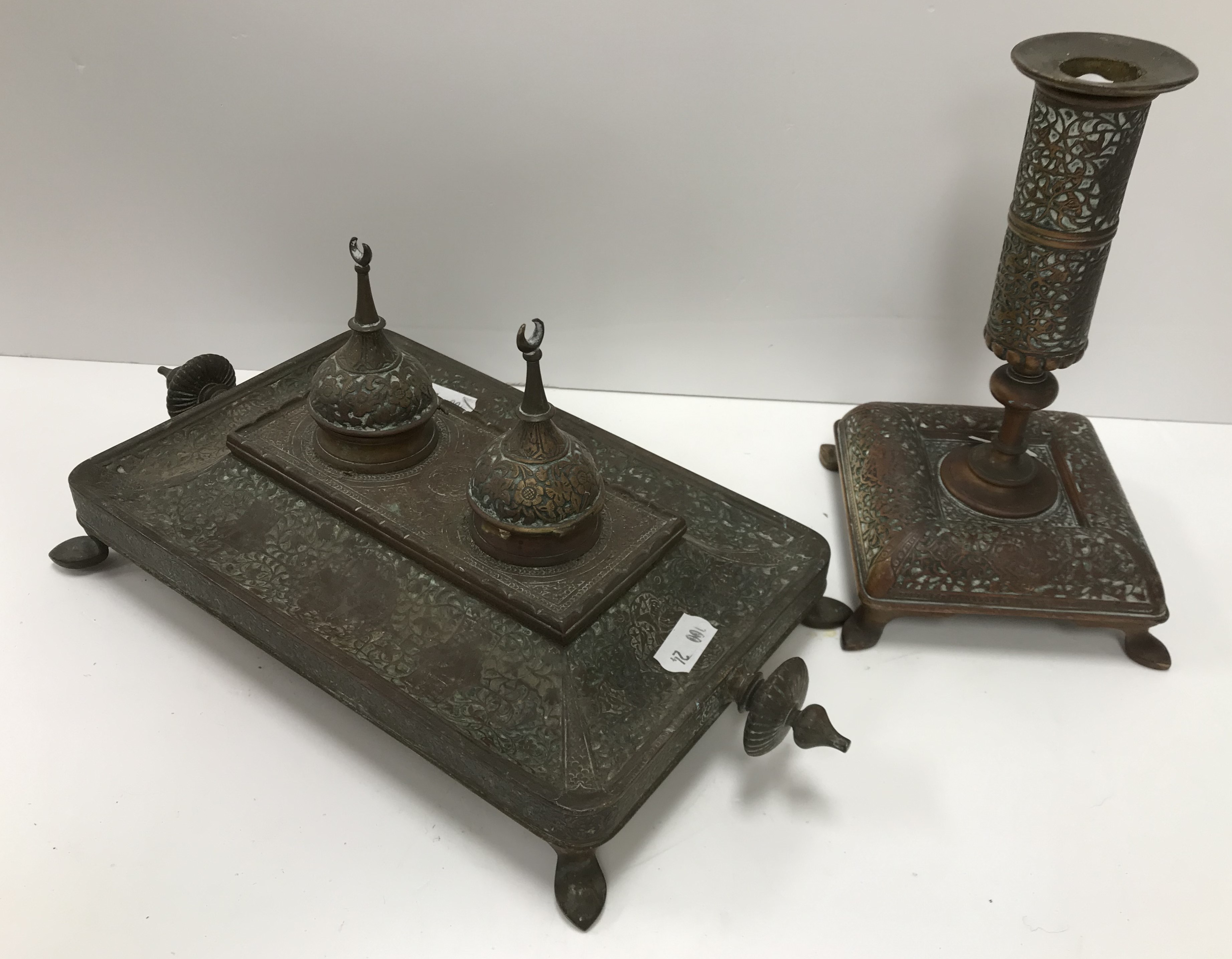 A circa 1900 Turkish embossed brass desk