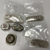 A collection of mother of pearl counters including fifty-three fish,