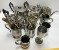 A collection of various plated and other metal wares to include Jersey type creamer,