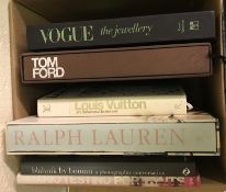 A box containing fashion related books to include CAROL WOOLTON 
