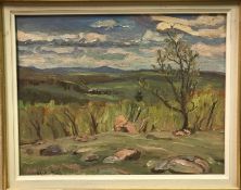 RALPH WALLACE BURTON (1905-1983) “Landscape from top of Tocker Hill”, oil on board, signed,